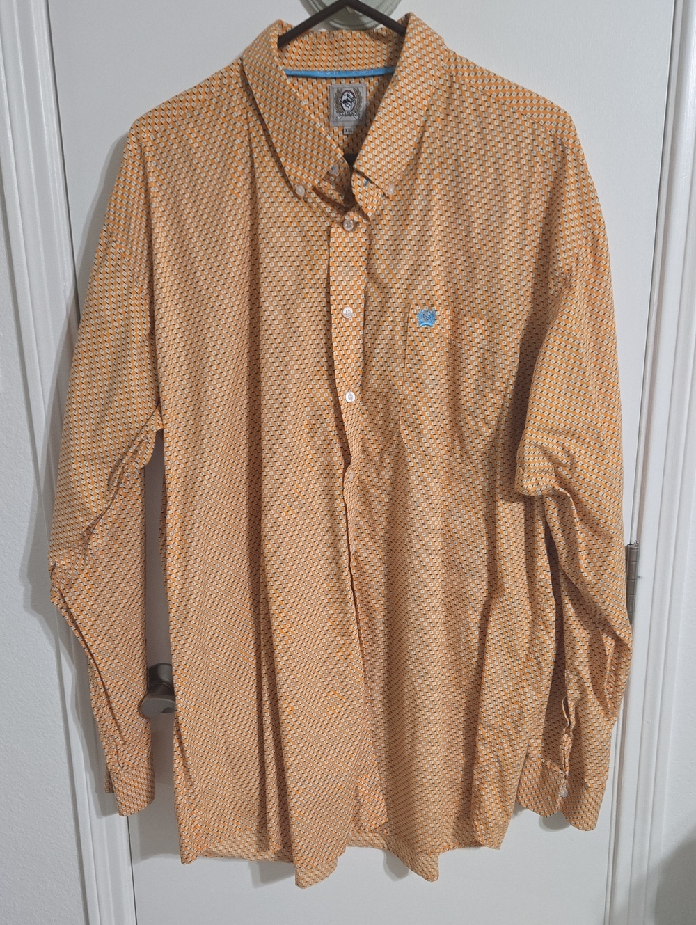 Cinch Men's Long-Sleeve Button-Down Shirt - Orange Geometric XXL Like New